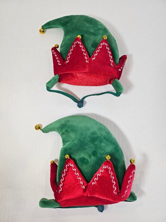 Set Of Two Merry and Bright Holiday Elf Pet Hats Large/Extra Large Sizes - Picture 1 of 9